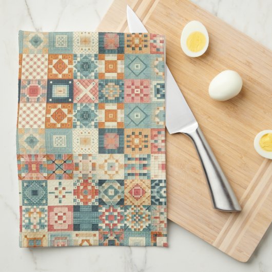 , patchwork gewatteerde look theedoek (Quarter Fold)