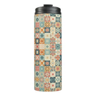 , patchwork gewatteerde look thermosbeker