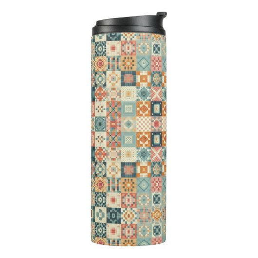 , patchwork gewatteerde look thermosbeker (Gedraaid links)