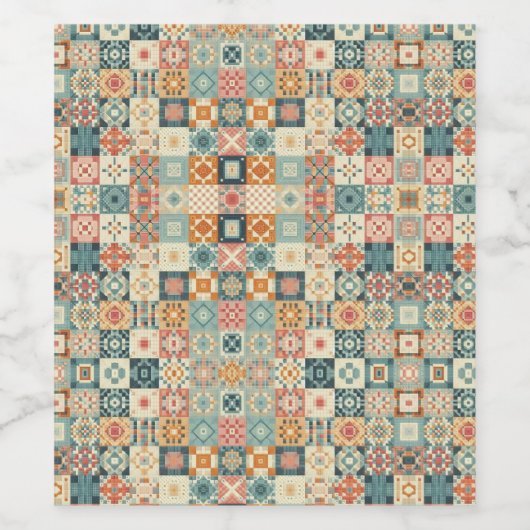 , patchwork gewatteerde look wijn etiket (Enkel label)