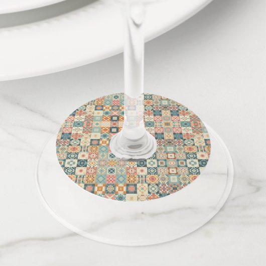, patchwork gewatteerde look wijnglaslabel (Dichtbij)