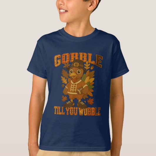 Patchwork Gobble tot je Turkije wiebelt T-shirt (Voorkant)