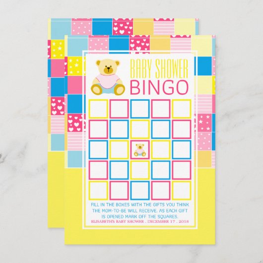Patchwork Gold Beer, Baby shower Bingo (Voorkant / Achterkant)