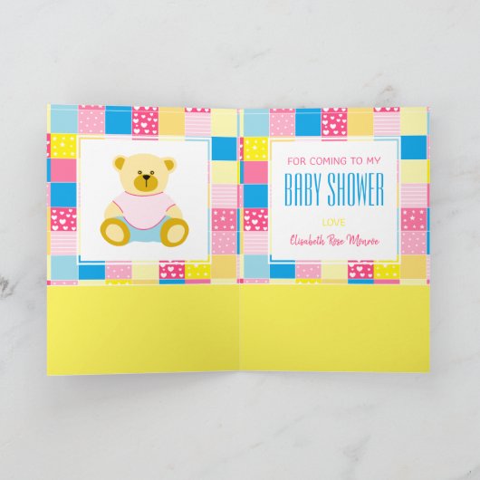 Patchwork Gold Beer, Baby shower dank u Bedankkaart (Binnen)