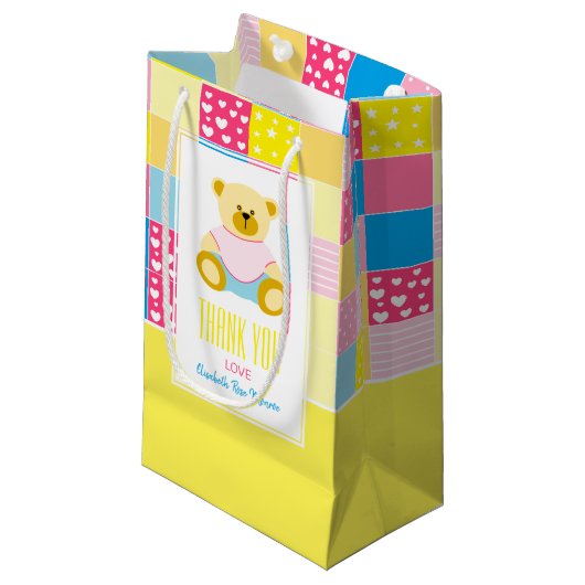 Patchwork Gold Beer, Baby shower Hartelijk dank Klein Cadeauzakje (Voorkant Gekanteld)