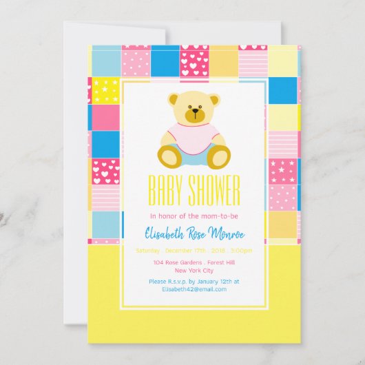 Patchwork Gold Beer, Baby shower Kaart (Voorkant)