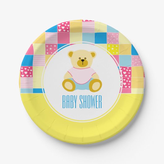 Patchwork Gold Beer, Baby shower Papieren Bordje (Voorkant)