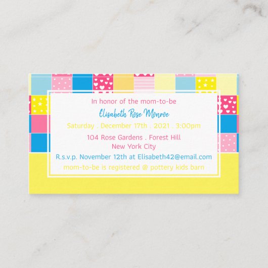 Patchwork Gold Beer, Baby shower Ticket Invitation Informatiekaartje (Achterkant)