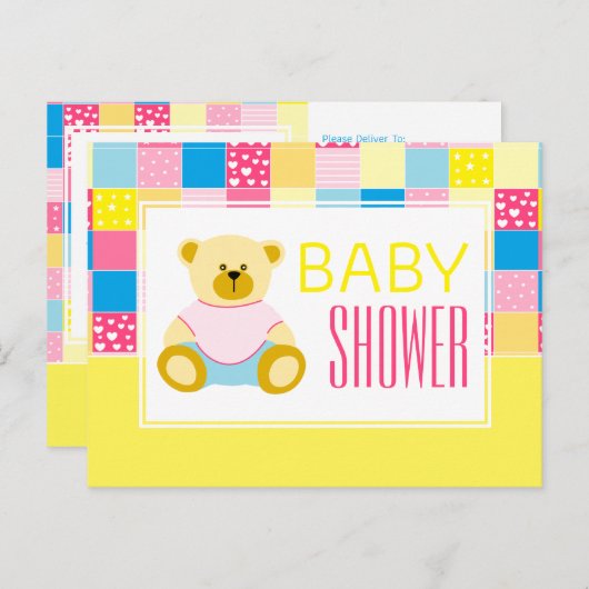 Patchwork Gold Beer, Baby shower uitnodiging (Voorkant / Achterkant)