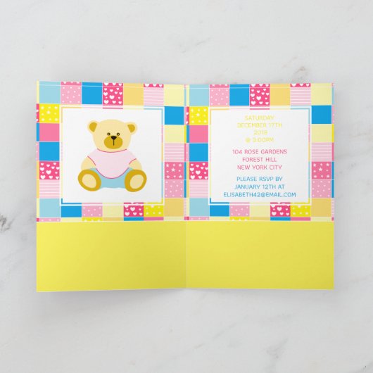Patchwork Gold Beer, Baby shower uitnodiging (Binnen)