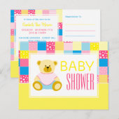 Patchwork Gold Beer, Baby shower uitnodiging Briefkaart (Voorkant / Achterkant)