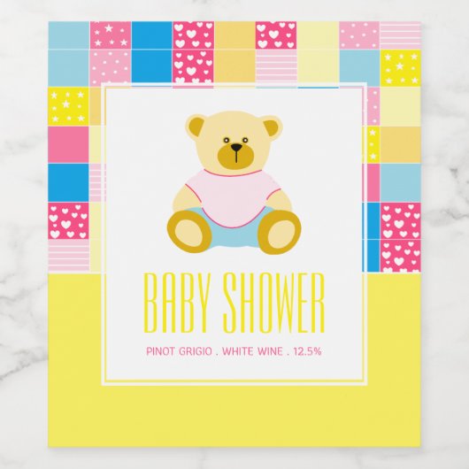 Patchwork Gold Beer, Baby shower Wijn Etiket (Enkel label)
