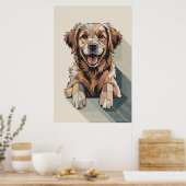 Patchwork Golden Retriever - Geometrische Hond Poster (Keuken)