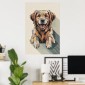 Patchwork Golden Retriever - Geometrische Hond Poster (Thuiskantoor)