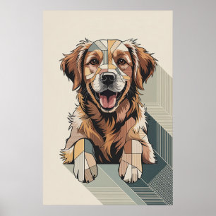 Patchwork Golden Retriever - Geometrische Hond Poster