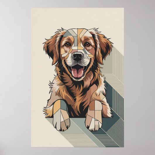 Patchwork Golden Retriever - Geometrische Hond Poster (Voorkant)