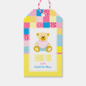 Patchwork Gouden Beer, Baby Shower Bedankkaartjes Cadeaulabel (Voorkant)