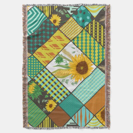 Patchwork granen, zonnebloemen, geometrisch patroo deken (Voorkant Verticaal)