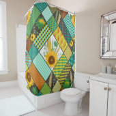 Patchwork granen, zonnebloemen, geometrisch patroo douchegordijn (In situ)