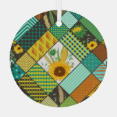 Patchwork granen, zonnebloemen, geometrisch patroo glas ornament (Achterkant)