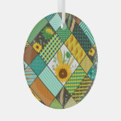 Patchwork granen, zonnebloemen, geometrisch patroo glas ornament (Voorkant Rechts)