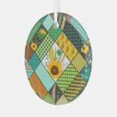 Patchwork granen, zonnebloemen, geometrisch patroo glas ornament (Voorkant links)