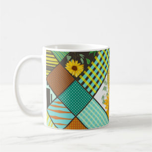 Patchwork granen, zonnebloemen, geometrisch patroo koffiemok