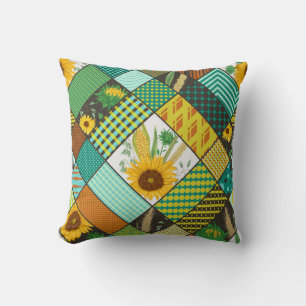 Patchwork granen, zonnebloemen, geometrisch patroo kussen