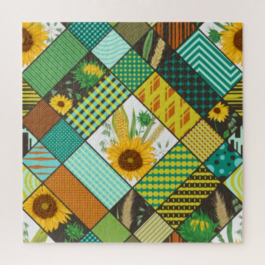Patchwork granen, zonnebloemen, geometrisch patroo legpuzzel (Verticaal)