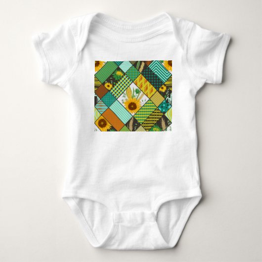 Patchwork granen, zonnebloemen, geometrisch patroo romper (Voorkant)