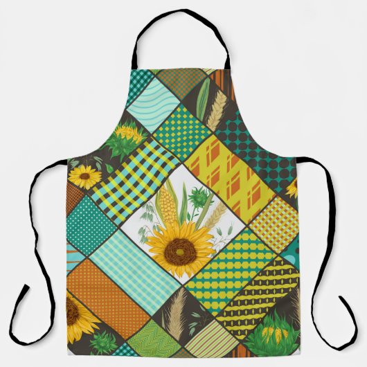 Patchwork granen, zonnebloemen, geometrisch patroo schort (Voorkant)