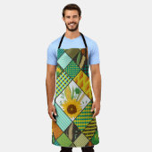 Patchwork granen, zonnebloemen, geometrisch patroo schort (Gedragen)
