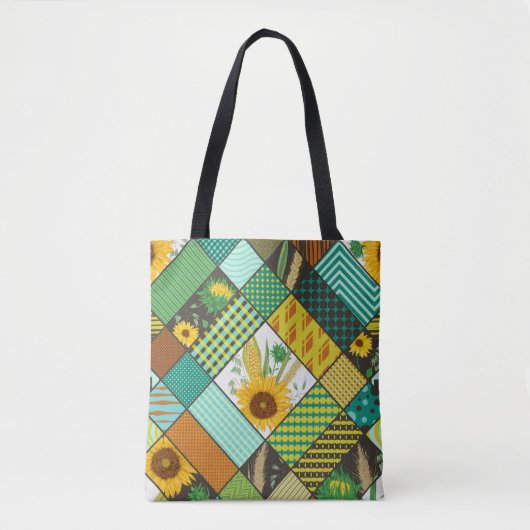 Patchwork granen, zonnebloemen, geometrisch patroo tote bag (Voorkant)