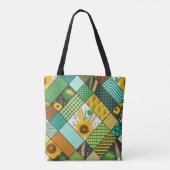 Patchwork granen, zonnebloemen, geometrisch patroo tote bag (Achterkant)
