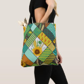 Patchwork granen, zonnebloemen, geometrisch patroo tote bag (Dichtbij)