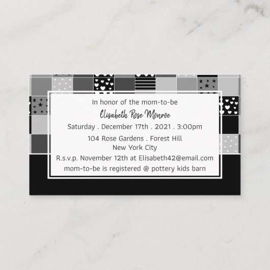 Patchwork Grey Beer, Baby shower Ticket Invitation Informatiekaartje (Achterkant)