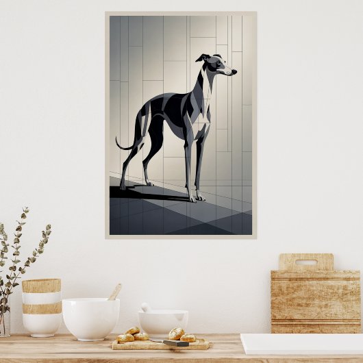 Patchwork Greyhound - Slanke Geometrische Hond Poster (Keuken)