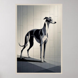 Patchwork Greyhound - Slanke Geometrische Hond Poster