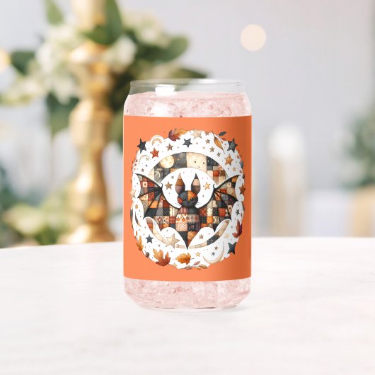 Patchwork Halloween Bat in Herfst Kleuren Blikvorm Glas (Insitu (Huwelijk))