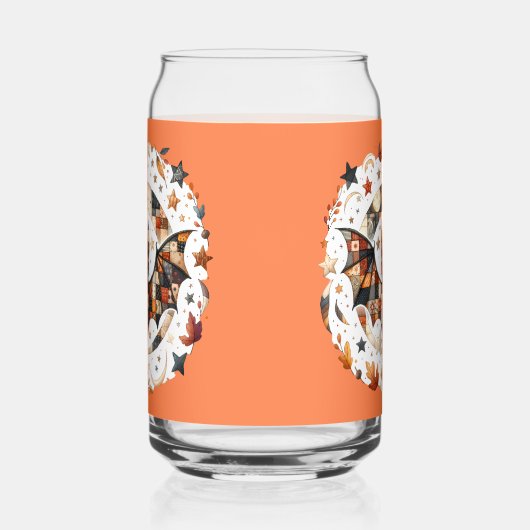 Patchwork Halloween Bat in Herfst Kleuren Blikvorm Glas (Rechts)