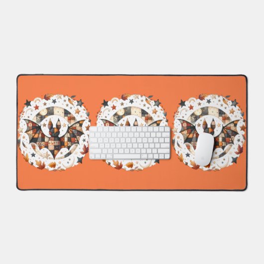 Patchwork Halloween Bat in Herfst Kleuren Bureaumat (Keyboard & Muis)