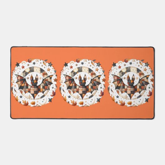 Patchwork Halloween Bat in Herfst Kleuren Bureaumat (Voorkant)