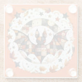 Patchwork Halloween Bat in Herfst Kleuren Glazen Onderzetter (Achterkant)