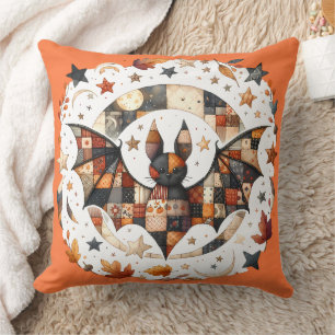 Patchwork Halloween Bat in Herfst Kleuren Kussen