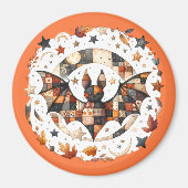 Patchwork Halloween Bat in Herfst Kleuren Magneet (Voorkant)
