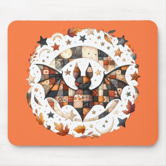 Patchwork Halloween Bat in Herfst Kleuren Muismat (Voorkant)