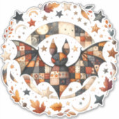 Patchwork Halloween Bat in Herfst Kleuren Sticker (Voorkant)