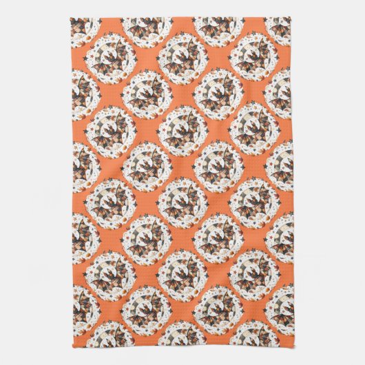 Patchwork Halloween Bat in Herfst Kleuren Theedoek (Verticaal)