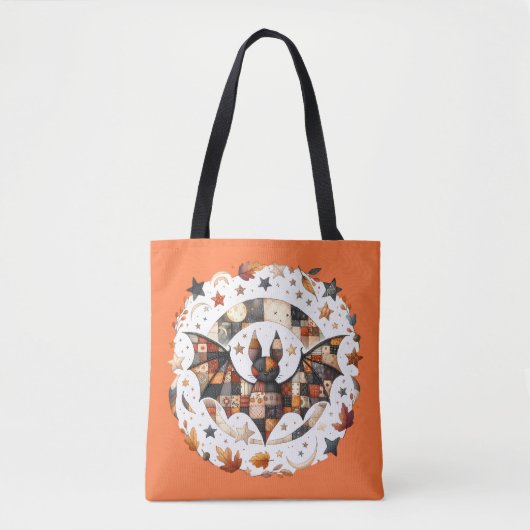 Patchwork Halloween Bat in Herfst Kleuren Tote Bag (Voorkant)