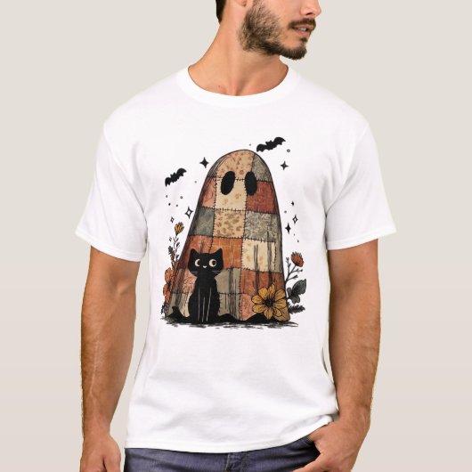 Patchwork Halloween Geest zwarte kat Essential T-S T-shirt (Voorkant)